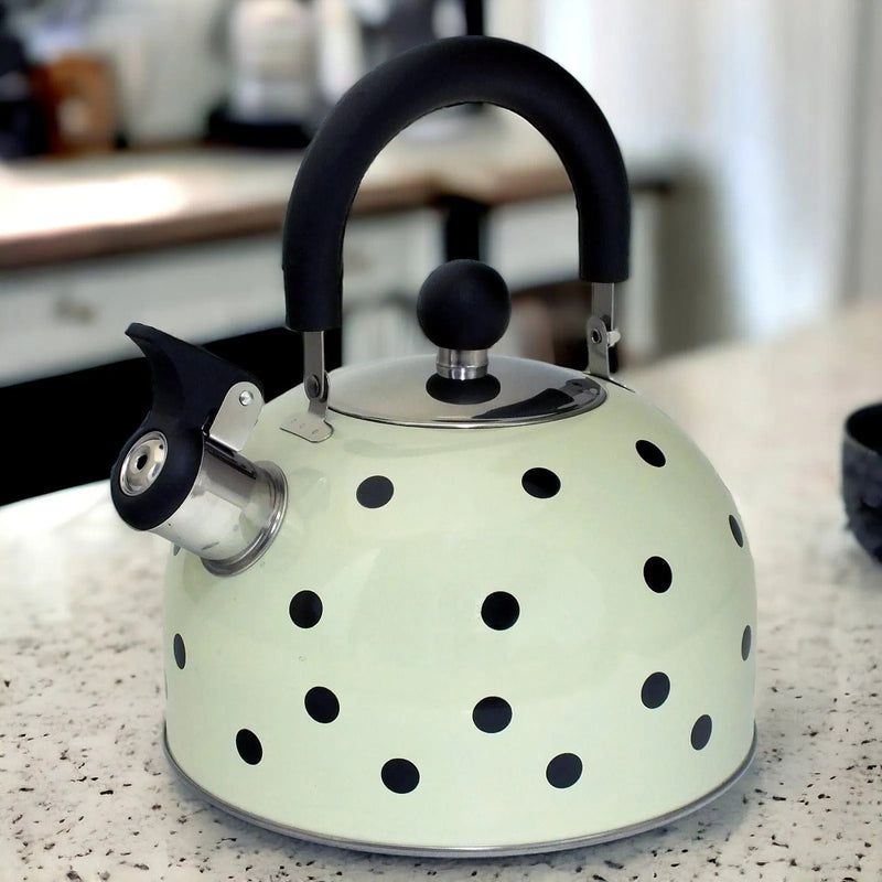 Voche Whistling Stovetop Kettle Voche 2.5 Litre Stainless Steel Whistling Stovetopv Kettle | Cream with Black Polka Dots