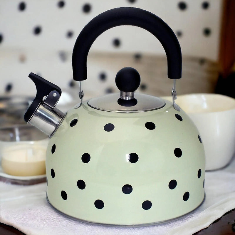 Voche Whistling Stovetop Kettle Voche 2.5 Litre Stainless Steel Whistling Stovetopv Kettle | Cream with Black Polka Dots