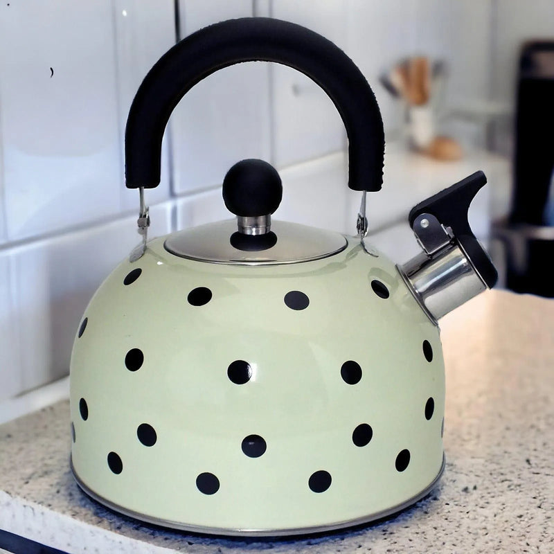 Voche Whistling Stovetop Kettle Voche 2.5 Litre Stainless Steel Whistling Stovetopv Kettle | Cream with Black Polka Dots