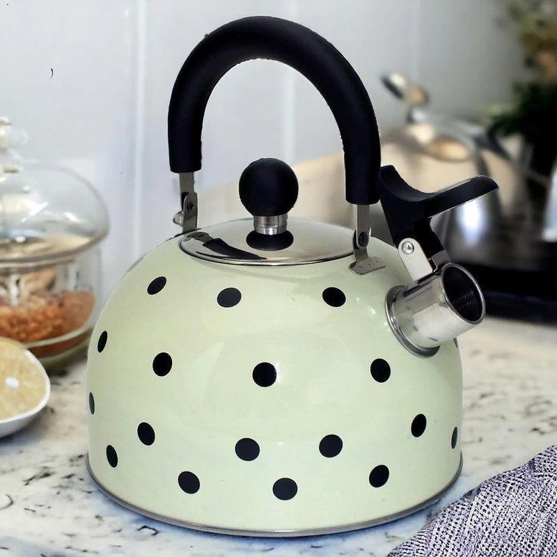 Voche Whistling Stovetop Kettle Voche 2.5 Litre Stainless Steel Whistling Stovetopv Kettle | Cream with Black Polka Dots