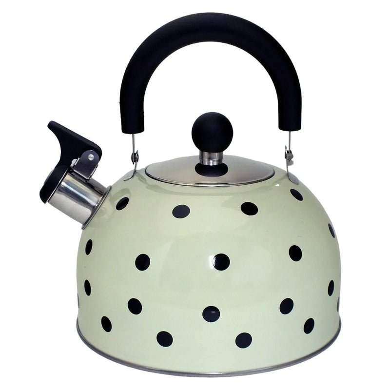 Voche Whistling Stovetop Kettle Voche 2.5 Litre Stainless Steel Whistling Stovetopv Kettle | Cream with Black Polka Dots