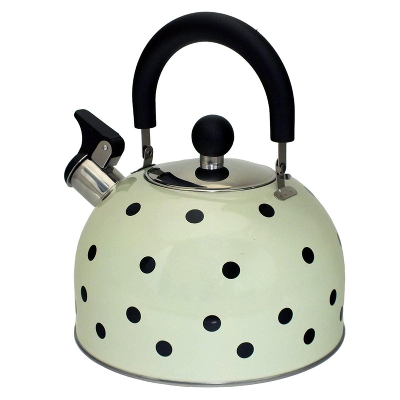 Voche Whistling Stovetop Kettle Voche 2.5 Litre Stainless Steel Whistling Stovetopv Kettle | Cream with Black Polka Dots