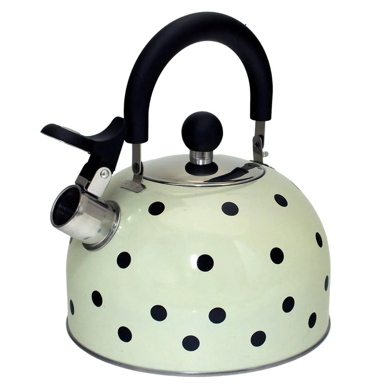 Voche Whistling Stovetop Kettle Voche 2.5 Litre Stainless Steel Whistling Stovetopv Kettle | Cream with Black Polka Dots