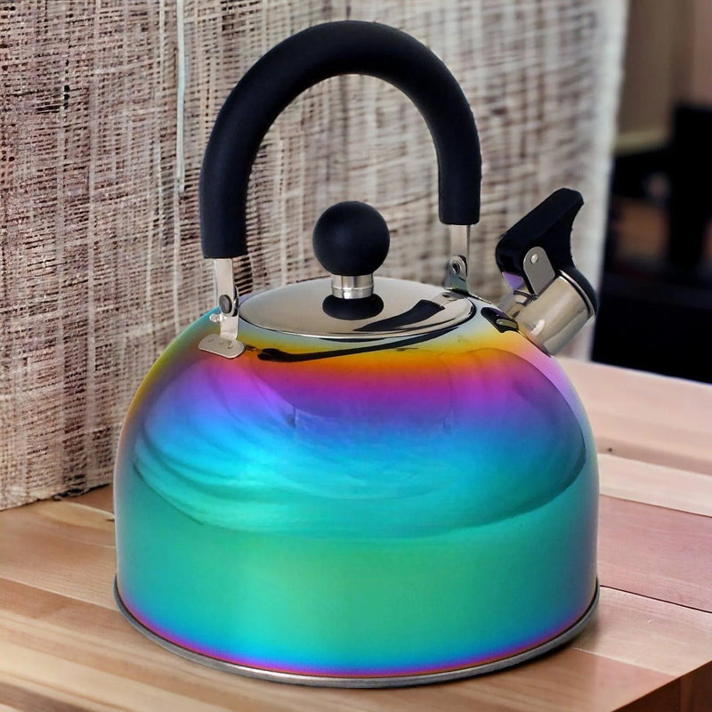 Voche Whistling Stovetop Kettle Voche 2.5L Stainless Steel Whistling Stovetop Kettle with Multi Coloured Iridescent Rainbow Finish