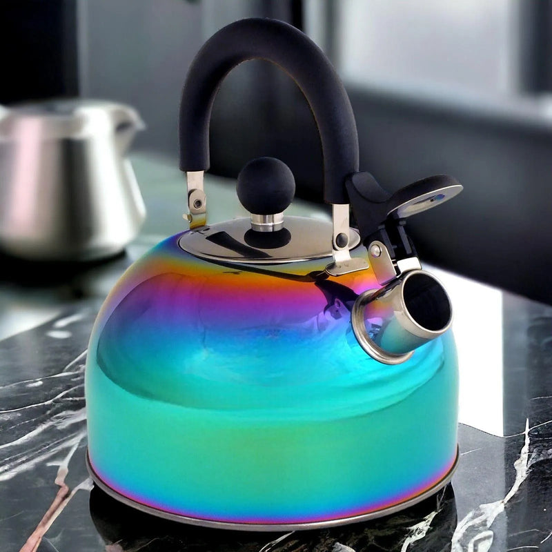 Voche Whistling Stovetop Kettle Voche 2.5L Stainless Steel Whistling Stovetop Kettle with Multi Coloured Iridescent Rainbow Finish