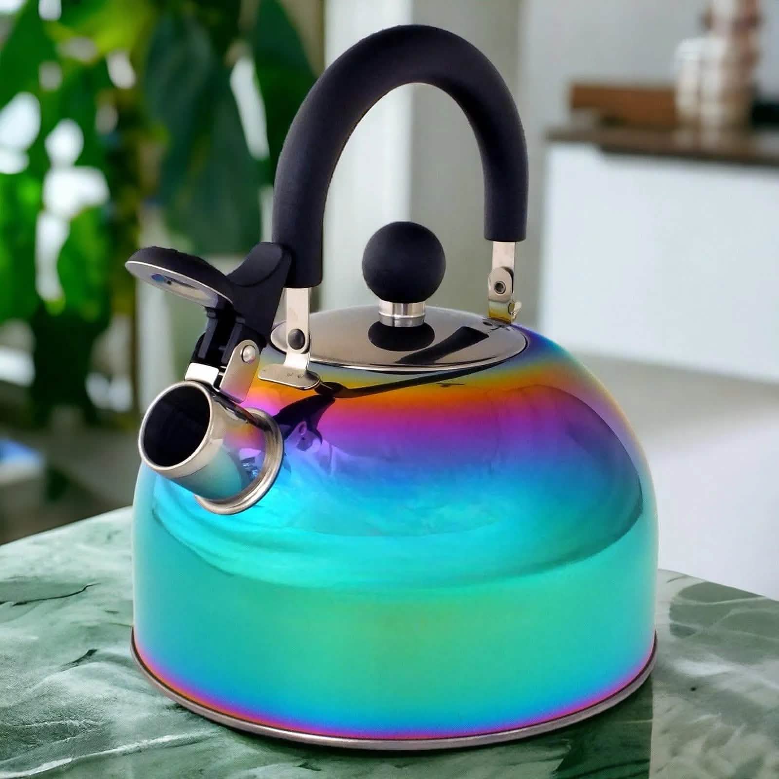 Voche Whistling Stovetop Kettle Voche 2.5L Stainless Steel Whistling Stovetop Kettle with Multi Coloured Iridescent Rainbow Finish