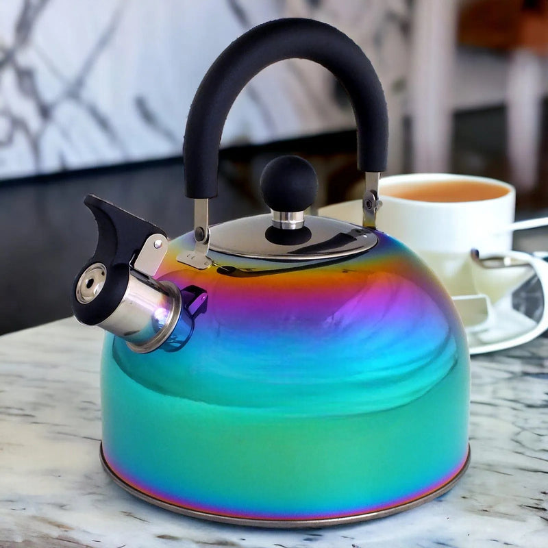 Voche Whistling Stovetop Kettle Voche 2.5L Stainless Steel Whistling Stovetop Kettle with Multi Coloured Iridescent Rainbow Finish