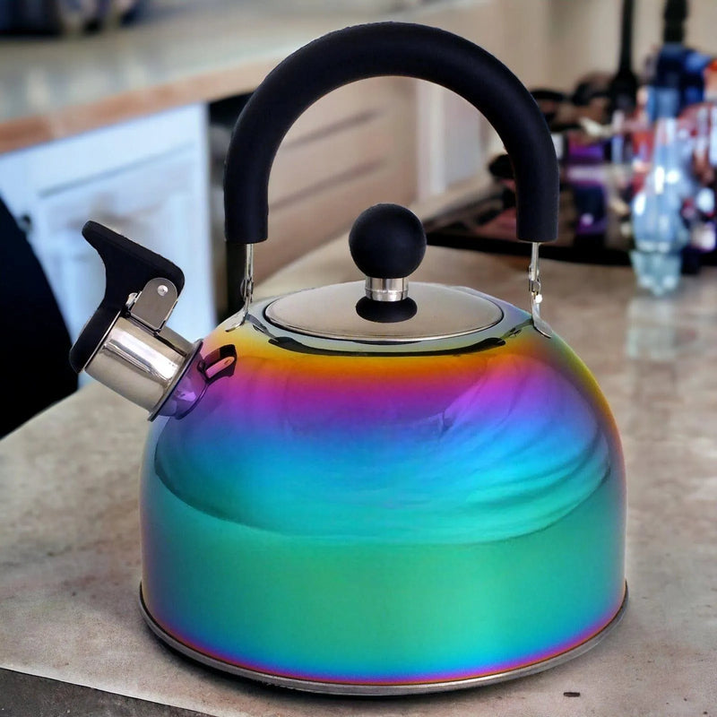 Voche Whistling Stovetop Kettle Voche 2.5L Stainless Steel Whistling Stovetop Kettle with Multi Coloured Iridescent Rainbow Finish