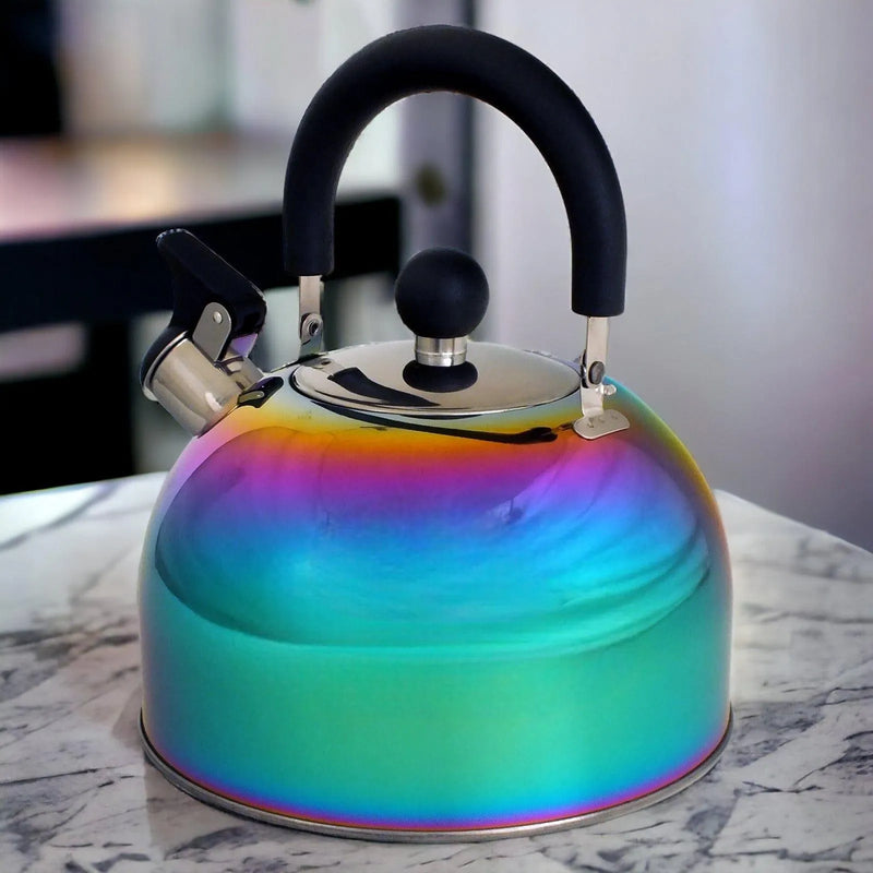 Voche Whistling Stovetop Kettle Voche 2.5L Stainless Steel Whistling Stovetop Kettle with Multi Coloured Iridescent Rainbow Finish