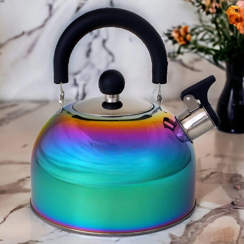 Voche Whistling Stovetop Kettle Voche 2.5L Stainless Steel Whistling Stovetop Kettle with Multi Coloured Iridescent Rainbow Finish