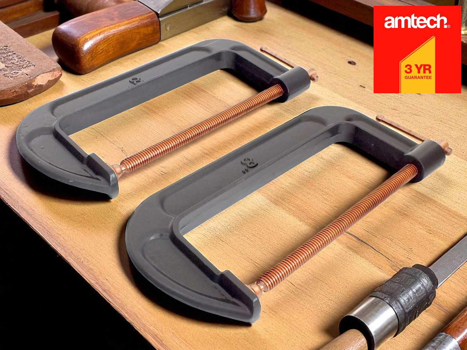 Pack of 2 Amtech 8" G Clamps Heavy Duty 200mm G-Clamps