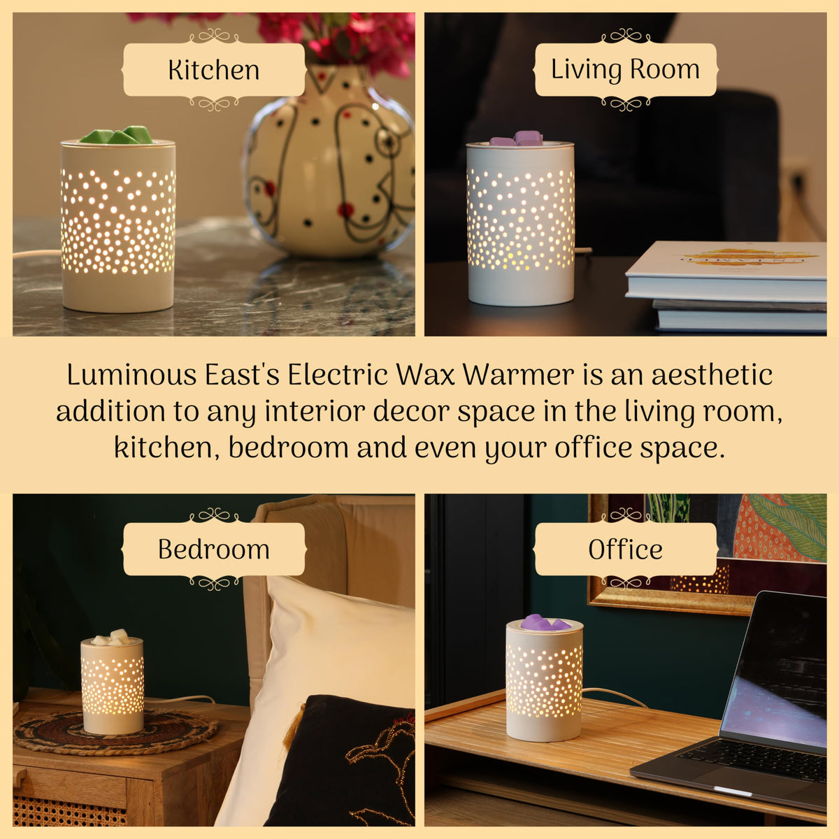 Electric Wax Melt & Oil Burner Aroma Warmer Lamp - White Dotted Ceramic