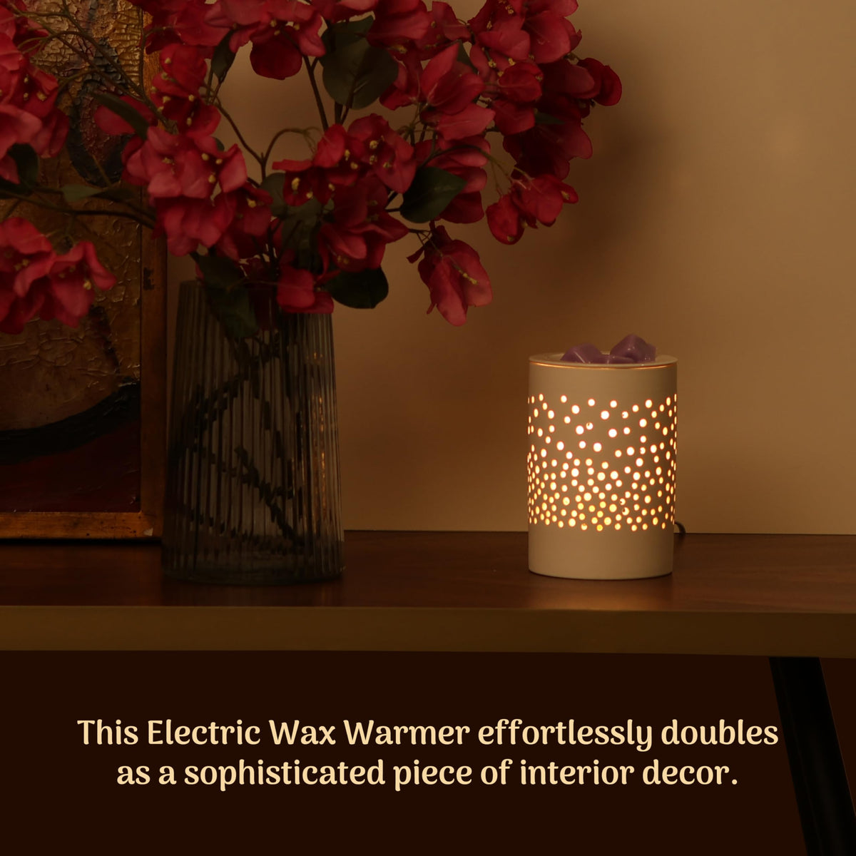 Electric Wax Melt & Oil Burner Aroma Warmer Lamp - White Dotted Ceramic