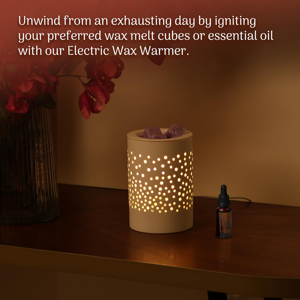 Electric Wax Melt & Oil Burner Aroma Warmer Lamp - White Dotted Ceramic