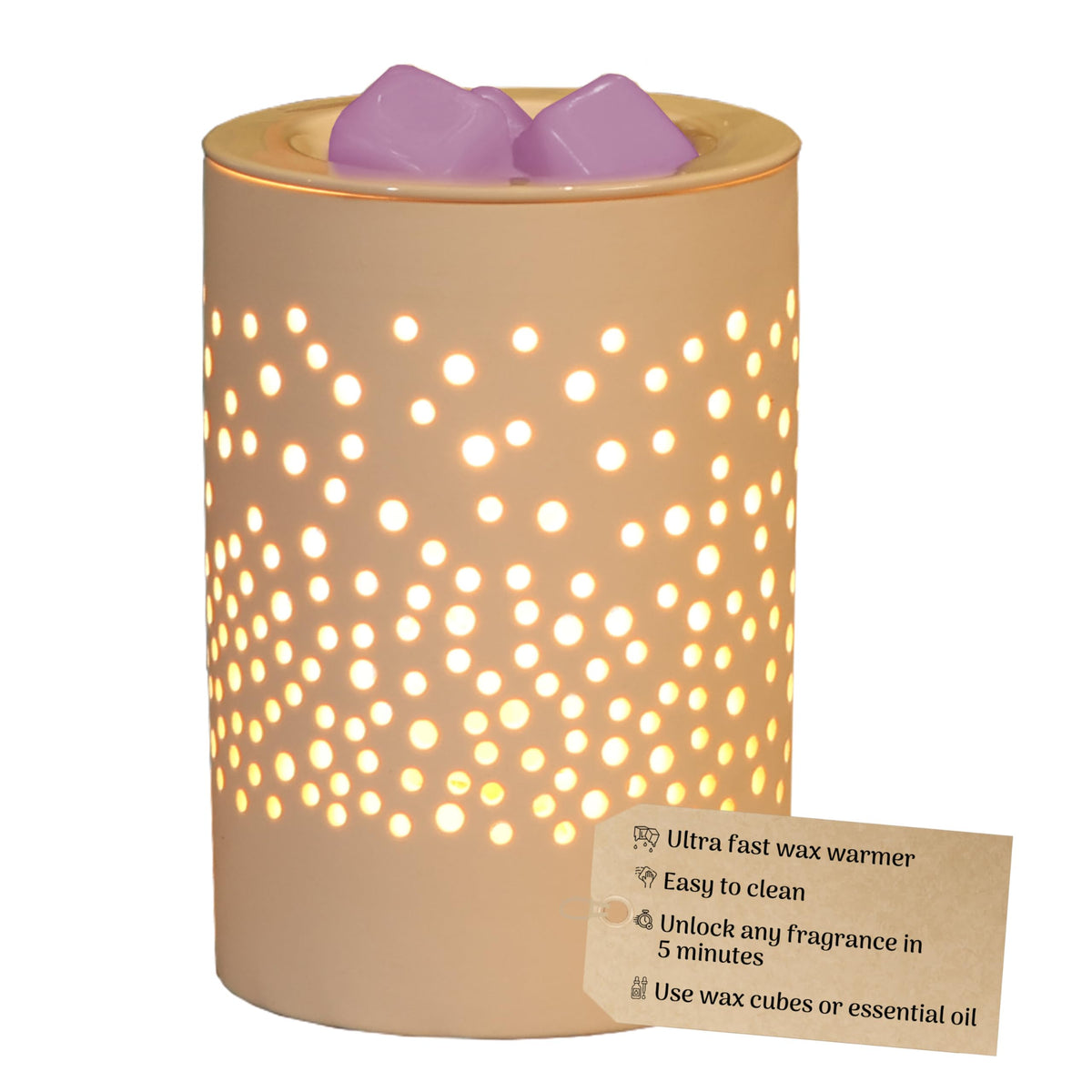 Electric Wax Melt & Oil Burner Aroma Warmer Lamp - White Dotted Ceramic