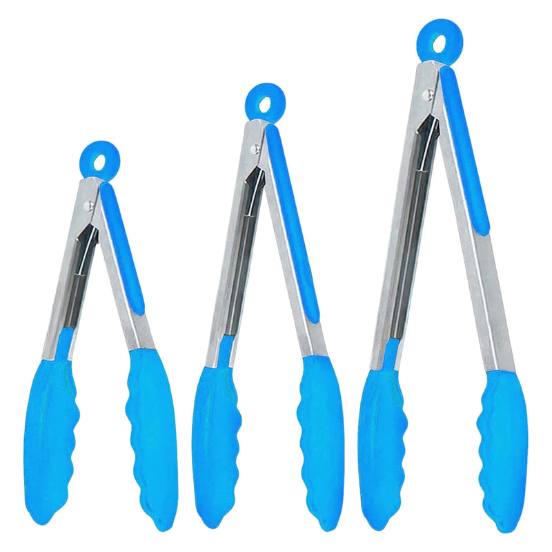 3 Piece Silicone Kitchen Tongs Stainless Steel Utensil Set