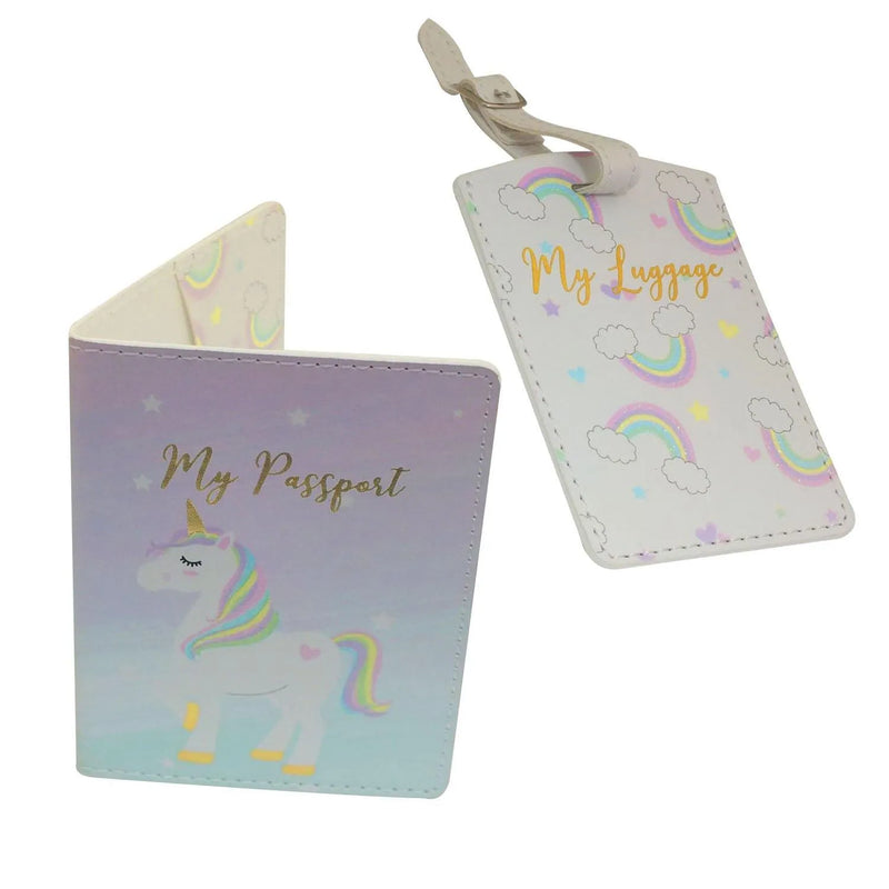 Widdop GIRLS UNICORN MAGIC PASSPORT HOLDER & LUGGAGE TAG RAINBOW GLITTER UNICORN