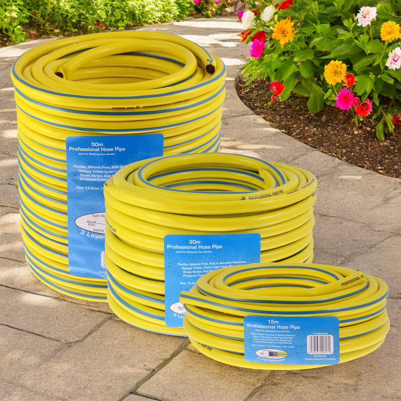 Heavy Duty Reinforced Garden Hose Pipe | 15m-50m Hosepipe | Connectors and Guide also available