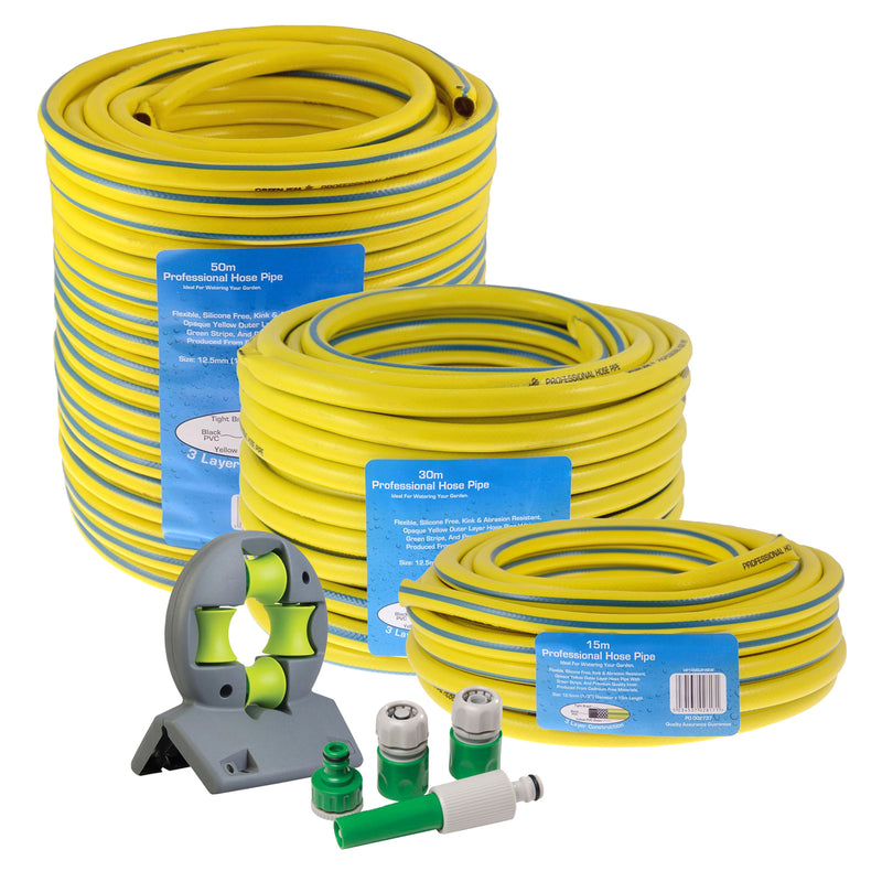 Heavy Duty Reinforced Garden Hose Pipe | 15m-50m Hosepipe | Connectors and Guide also available