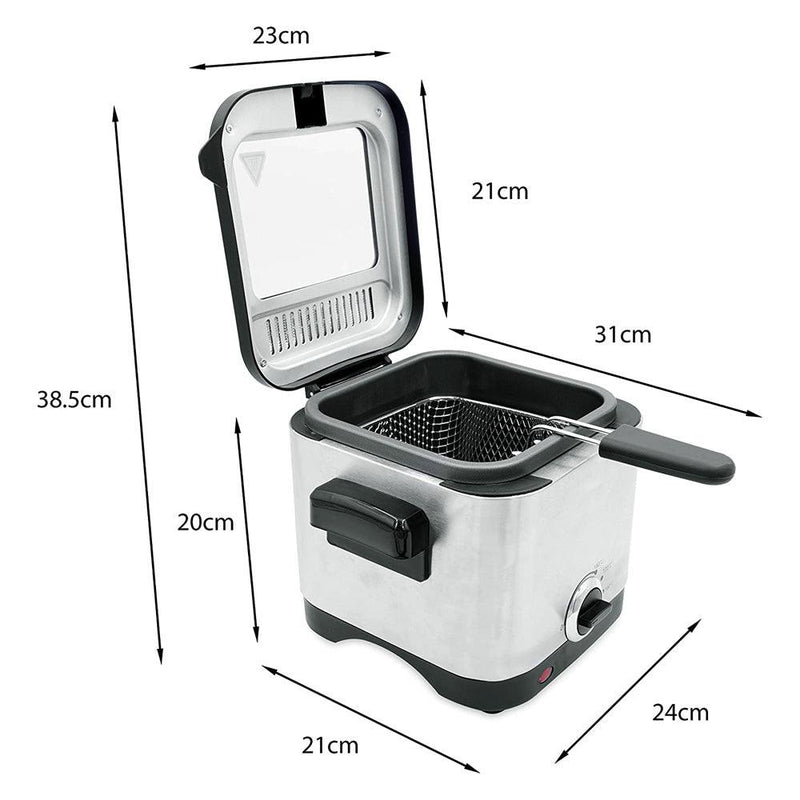 1.5Ltr Compact 900W Electric Stainless Steel Deep Fat Fryer Non-Stick Chip Pan - tooltime.co.uk