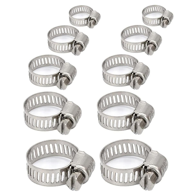 10 Piece Jubilee Hose Clips Assortment 18-27mm Worm Drive Hosepipe Clamps - tooltime.co.uk