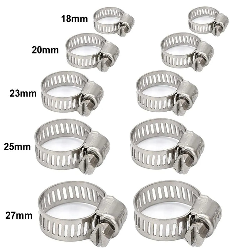 10 Piece Jubilee Hose Clips Assortment 18-27mm Worm Drive Hosepipe Clamps - tooltime.co.uk