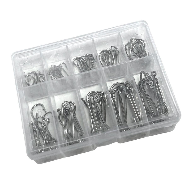 100 Piece Barbless Fishing Hooks Assortment with Storage Case - tooltime.co.uk