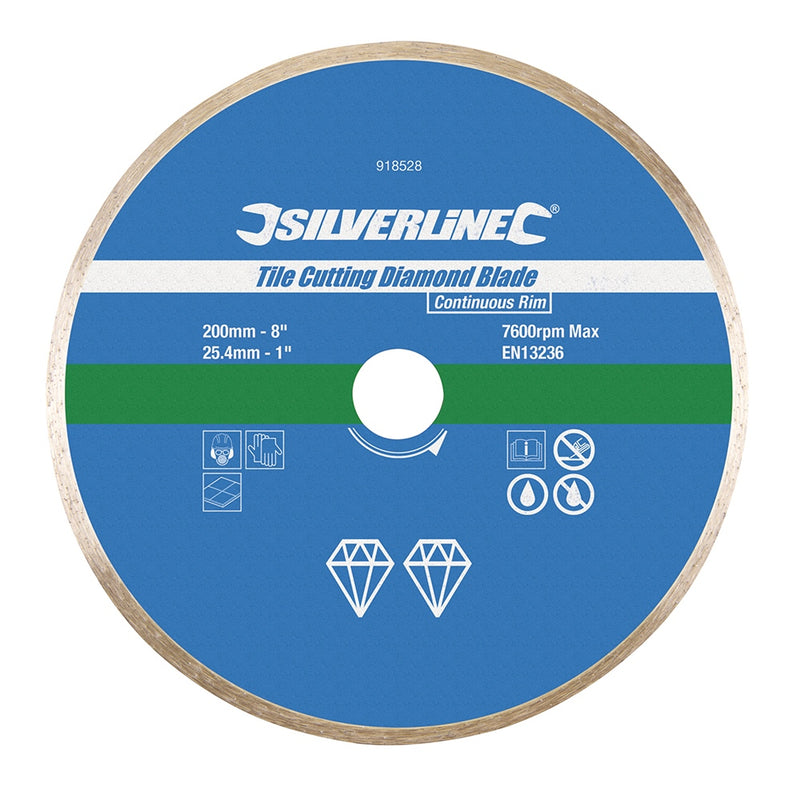 Silverline 200 X 25.4Mm Continuous Rim Tile Cutting Diamond Blade 918528