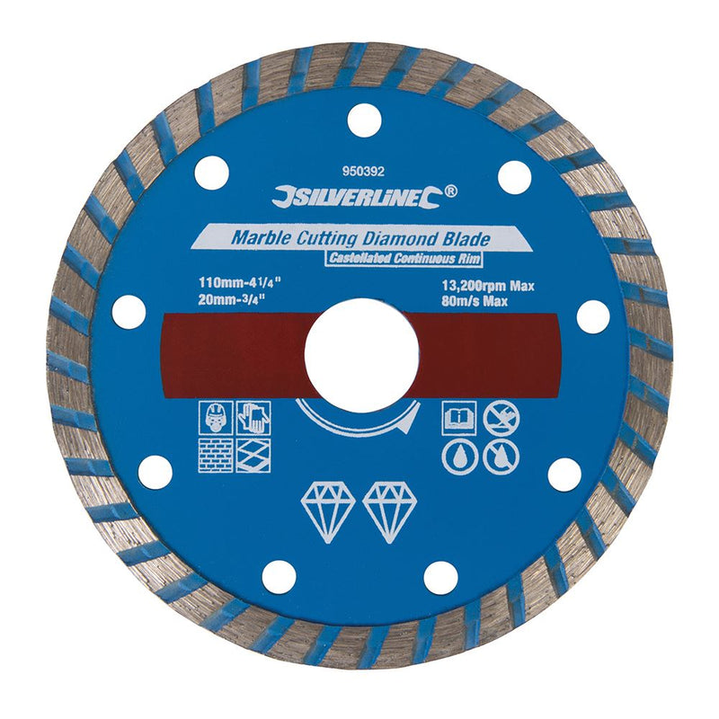 110 X 20MM CASTELLATED CONTINUOUS RIM MARBLE CUTTING DIAMOND BLADE 950392-tooltime.co.uk