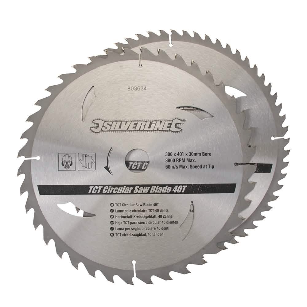 Silverline 300 X 30 - 25, 20, 16Mm Rings Tct Circular Saw Blades 40, 60T 2Pk 803634