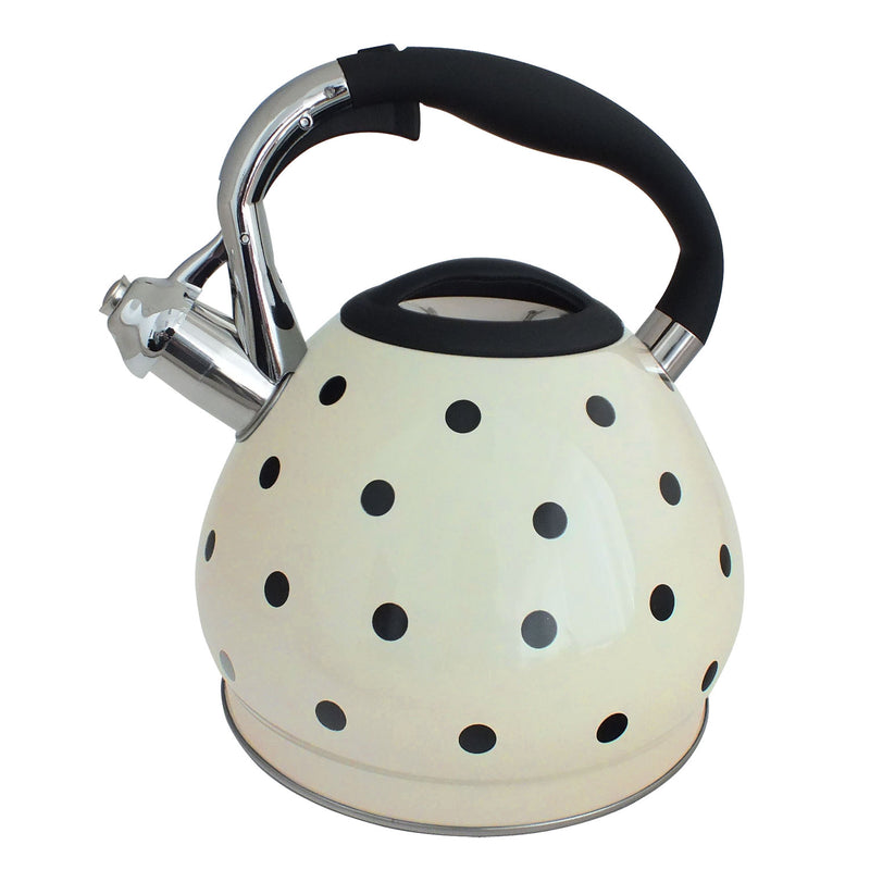 Cream Polka Dot 3.5L Stainless Steel Whistling Kettle For Gas & Electric Hobs