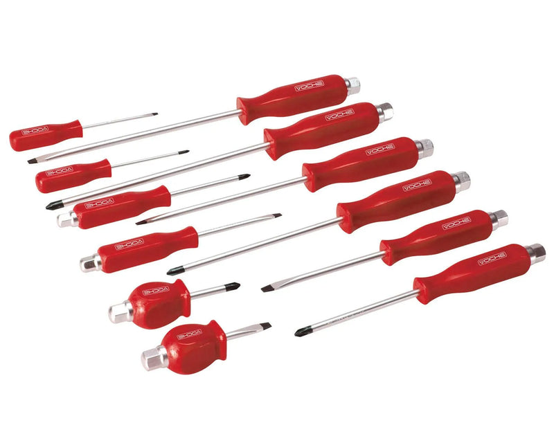 12 Piece Mechanics Screwdriver Set with Magnetic Tips and Hex Impact Bolster Handles - tooltime.co.uk