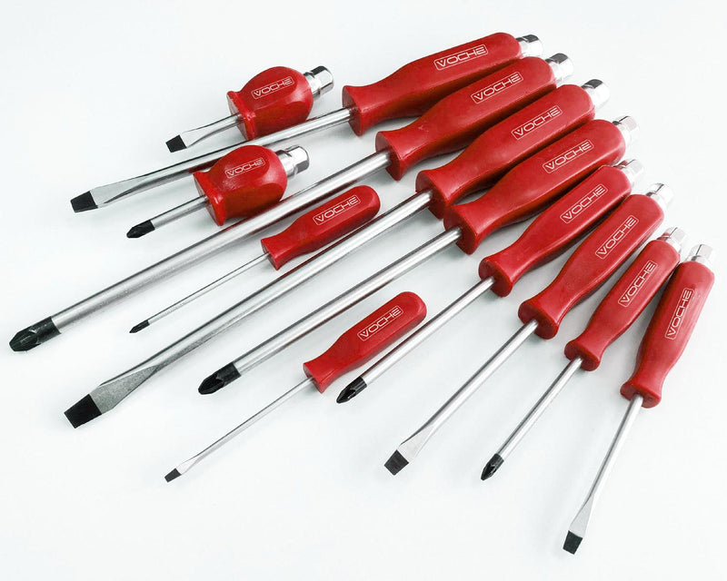 12 Piece Mechanics Screwdriver Set with Magnetic Tips and Hex Impact Bolster Handles - tooltime.co.uk