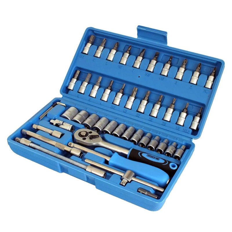 1/4" Drive Socket & Bits Set 46pc CRV Steel Torx Star Pozi Phillips + Case Voche - tooltime.co.uk