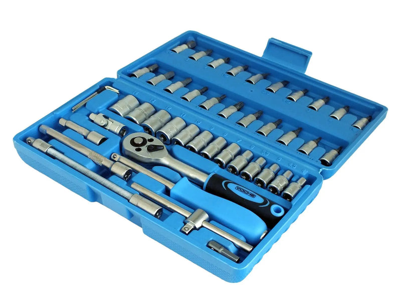 1/4" Drive Socket & Bits Set 46pc CRV Steel Torx Star Pozi Phillips + Case Voche - tooltime.co.uk