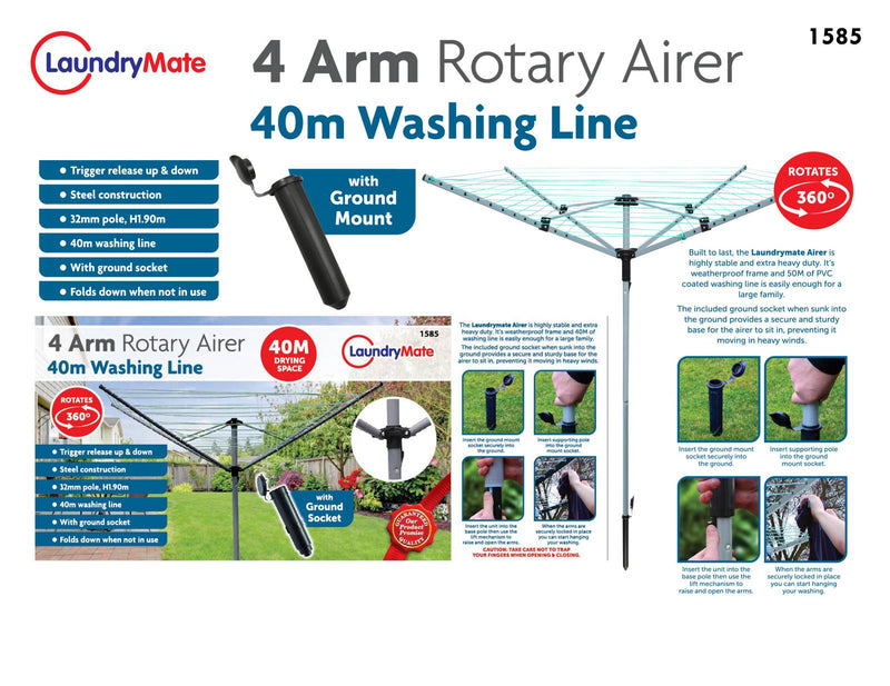 40M Rotary Airer With 4 Arms For Garden