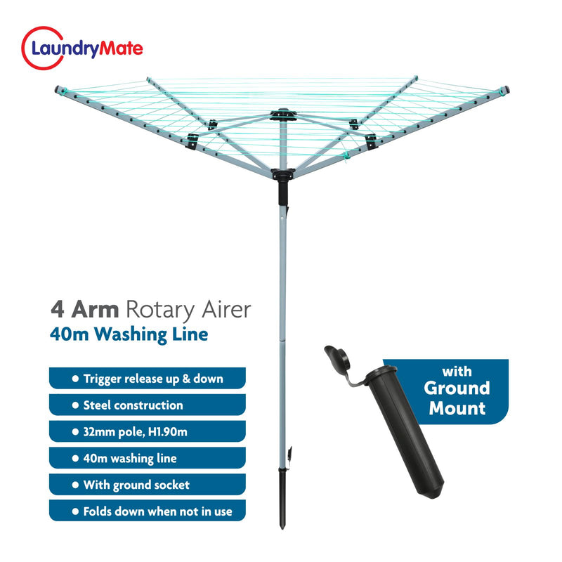 40M Rotary Airer With 4 Arms For Garden