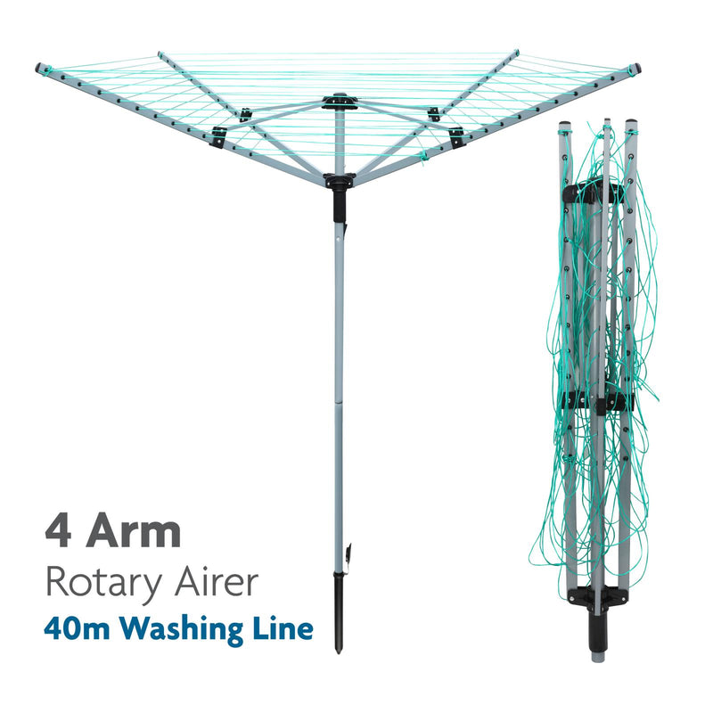 40M Rotary Airer With 4 Arms For Garden