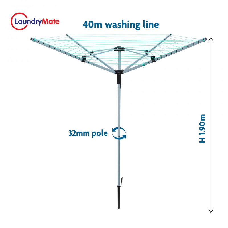 40M Rotary Airer With 4 Arms For Garden