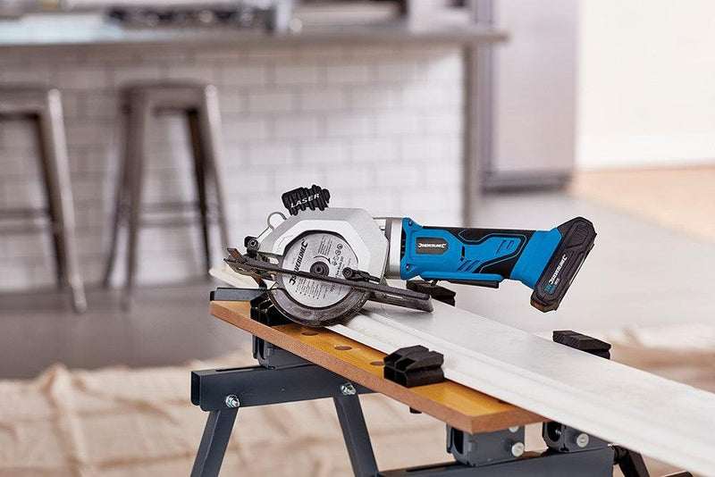 18V Cordless Mini Circular Saw Laser 2Ah Li-ion Fast Charger 115mm Silverline - tooltime.co.uk