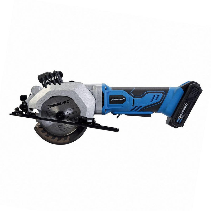 18V Cordless Mini Circular Saw Laser 2Ah Li-ion Fast Charger 115mm Silverline - tooltime.co.uk