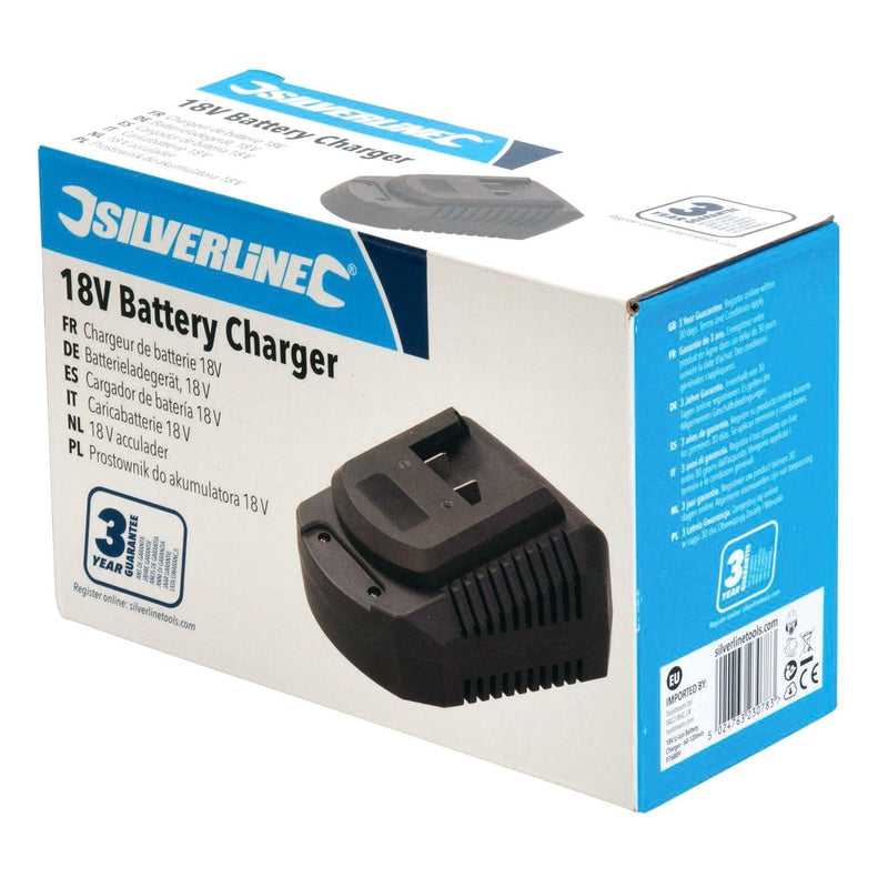18V Li-ion Battery Charger for Power Tools Fast Charging Time Silverline 976889 - tooltime.co.uk