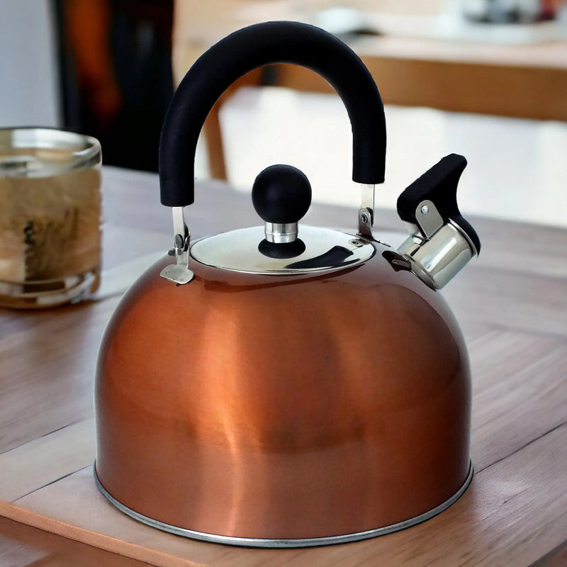 2.5 Litre Stainless Steel Stovetop Whistling Kettle with Metallic Copper Finish - tooltime.co.uk