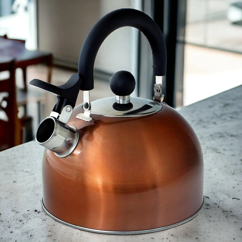 2.5 Litre Stainless Steel Stovetop Whistling Kettle with Metallic Copper Finish - tooltime.co.uk