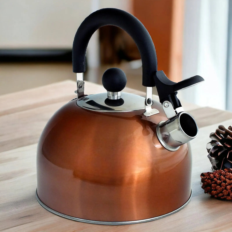 2.5 Litre Stainless Steel Stovetop Whistling Kettle with Metallic Copper Finish - tooltime.co.uk