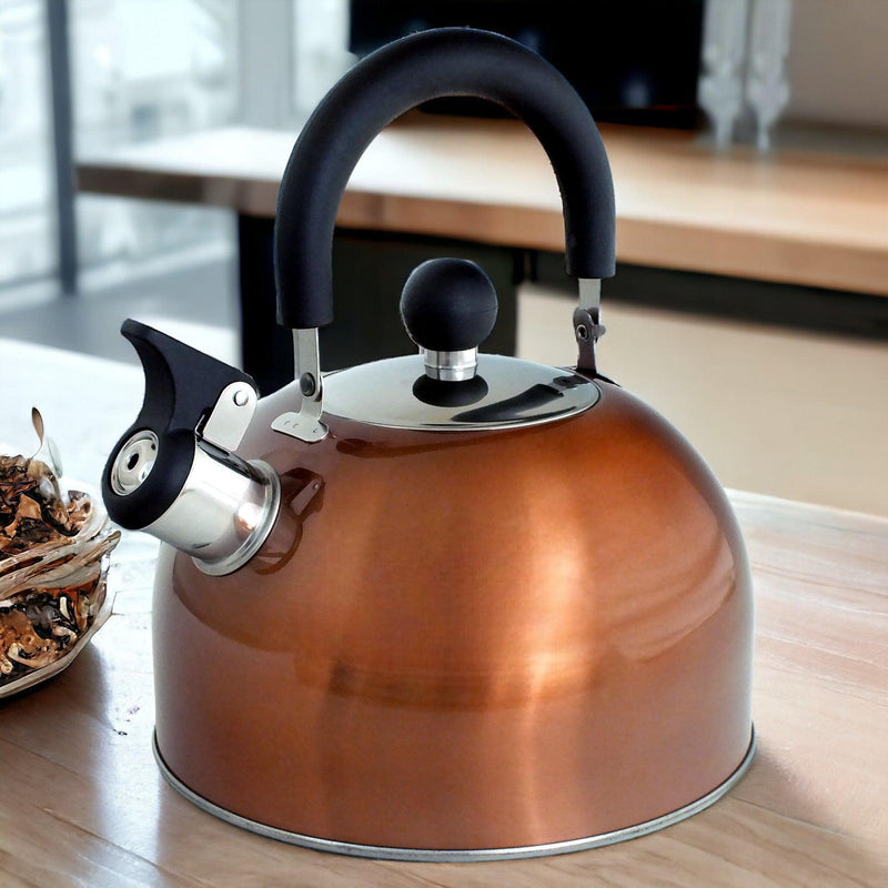 2.5 Litre Stainless Steel Stovetop Whistling Kettle with Metallic Copper Finish - tooltime.co.uk
