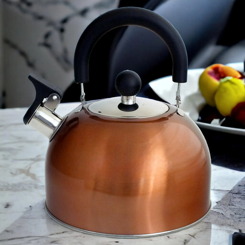 2.5 Litre Stainless Steel Stovetop Whistling Kettle with Metallic Copper Finish - tooltime.co.uk