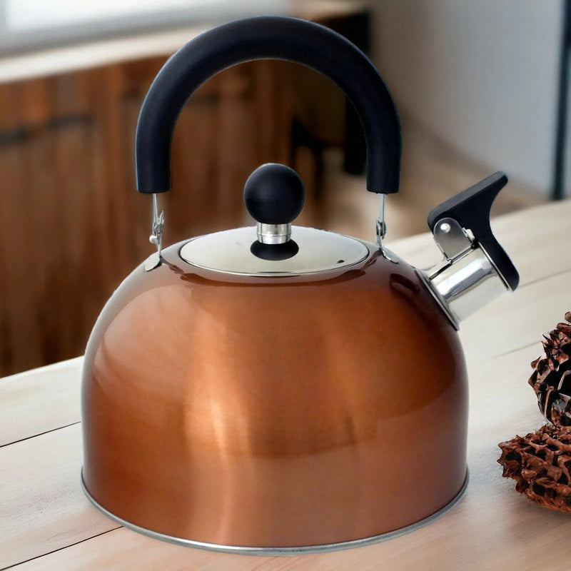 2.5 Litre Stainless Steel Stovetop Whistling Kettle with Metallic Copper Finish - tooltime.co.uk