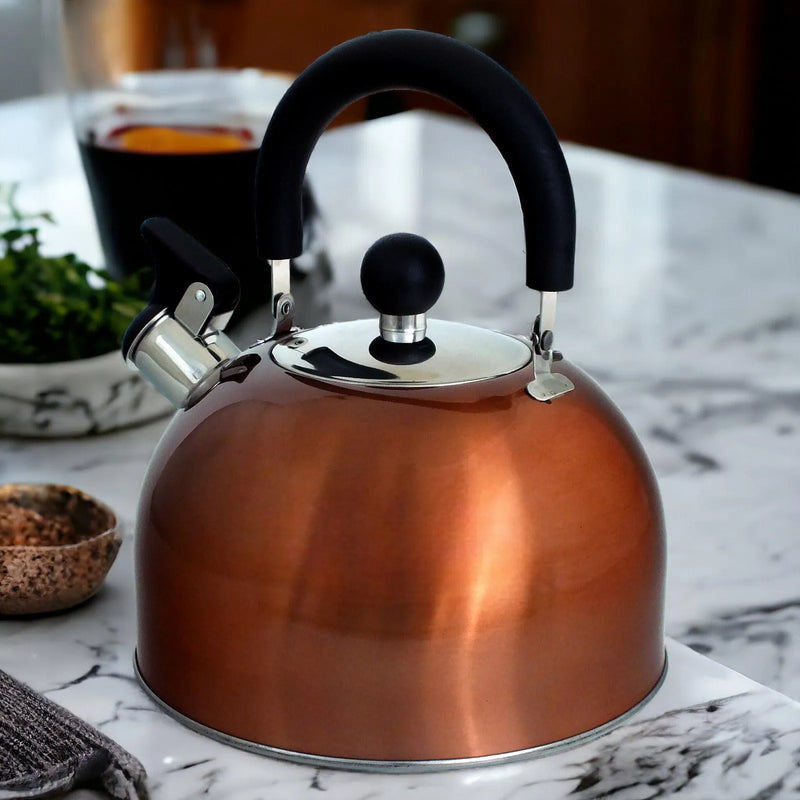 2.5 Litre Stainless Steel Stovetop Whistling Kettle with Metallic Copper Finish - tooltime.co.uk