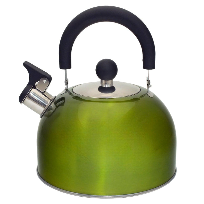 2.5L Metallic Green Stainless Steel Whistling Stovetop Kettle - tooltime.co.uk